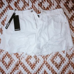 White Ripped Denim Shorts
